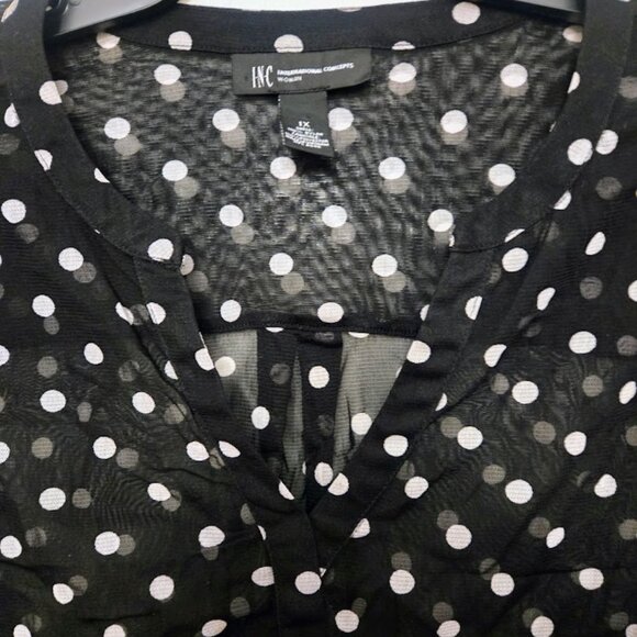 INC International Concepts black and white polka dot sheer L/S blouse 1X - Picture 2 of 5